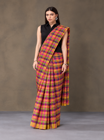 Silk Cotton Saree _ with Madras Checked Pattern