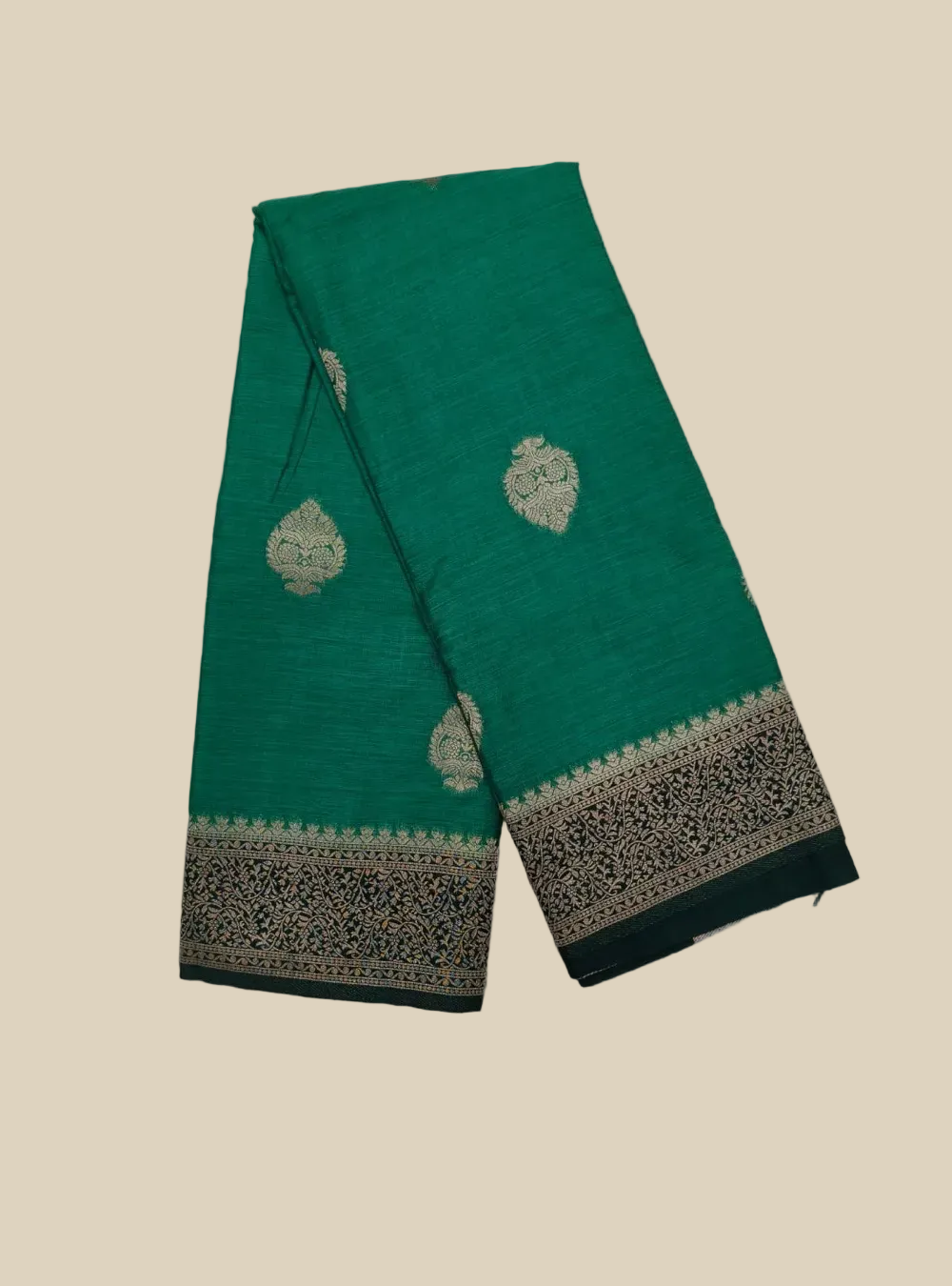 Banarasi Silk Saree _ Emerald Green with Bottle Green & Gaddi Zari Border