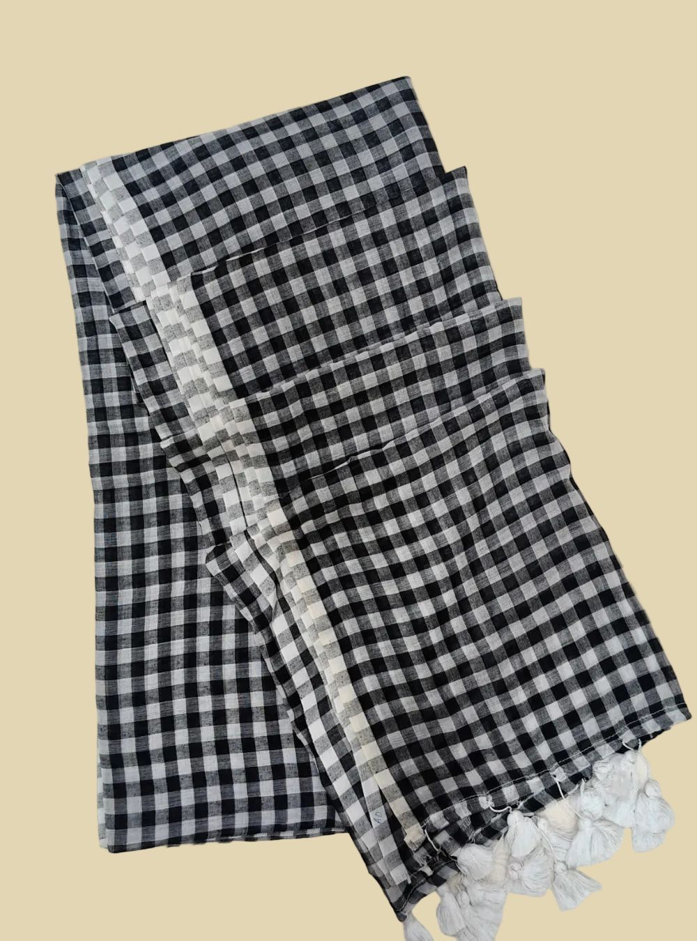 Premium 120 Count Mul Cotton Saree – Black & White Checks
