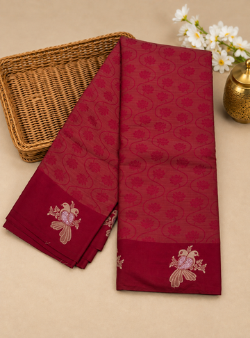 Semi Tussar Silk Saree _ Rani Pink Colour with Self Weave Pattern
