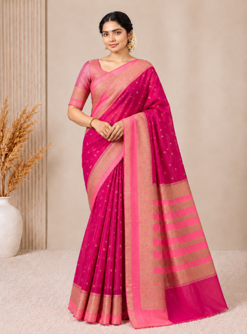 Banarasi Georgette Saree _ Pink Colour with Rich Silk Zari Weaving & Contrast Pallu