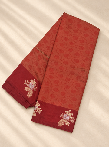 Semi  Tussar Saree _ Rust Peach Colour with Self Weave Pattern