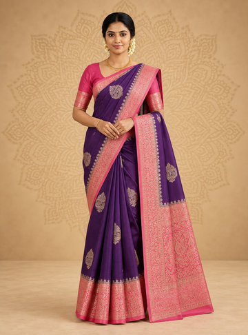 Banarasi Silk Saree  _ Jamoon Purple Gaddi Zari Border with Rich Pallu