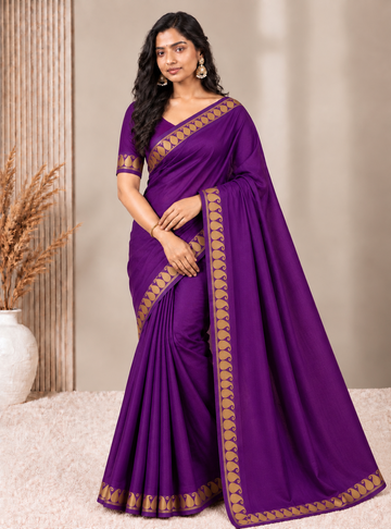 Mysore Semi Crepe Silk Saree _Royal Purple  Golden Border