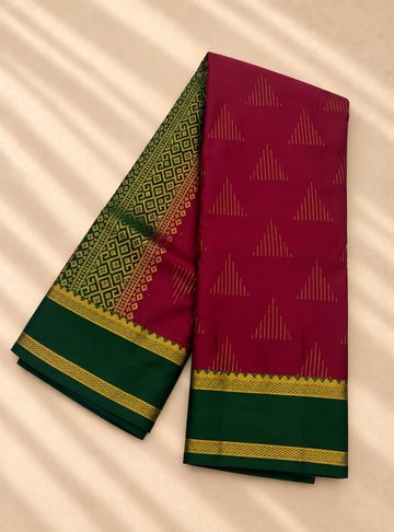 Semi Kanjivaram Silk Saree _ Bottle Green With Magenta Colour