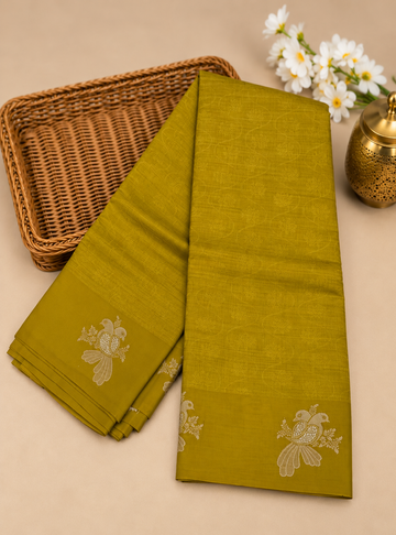 Semi Tussar Silk Saree _ Mustard Yellow Colour with Self Weave Pattern