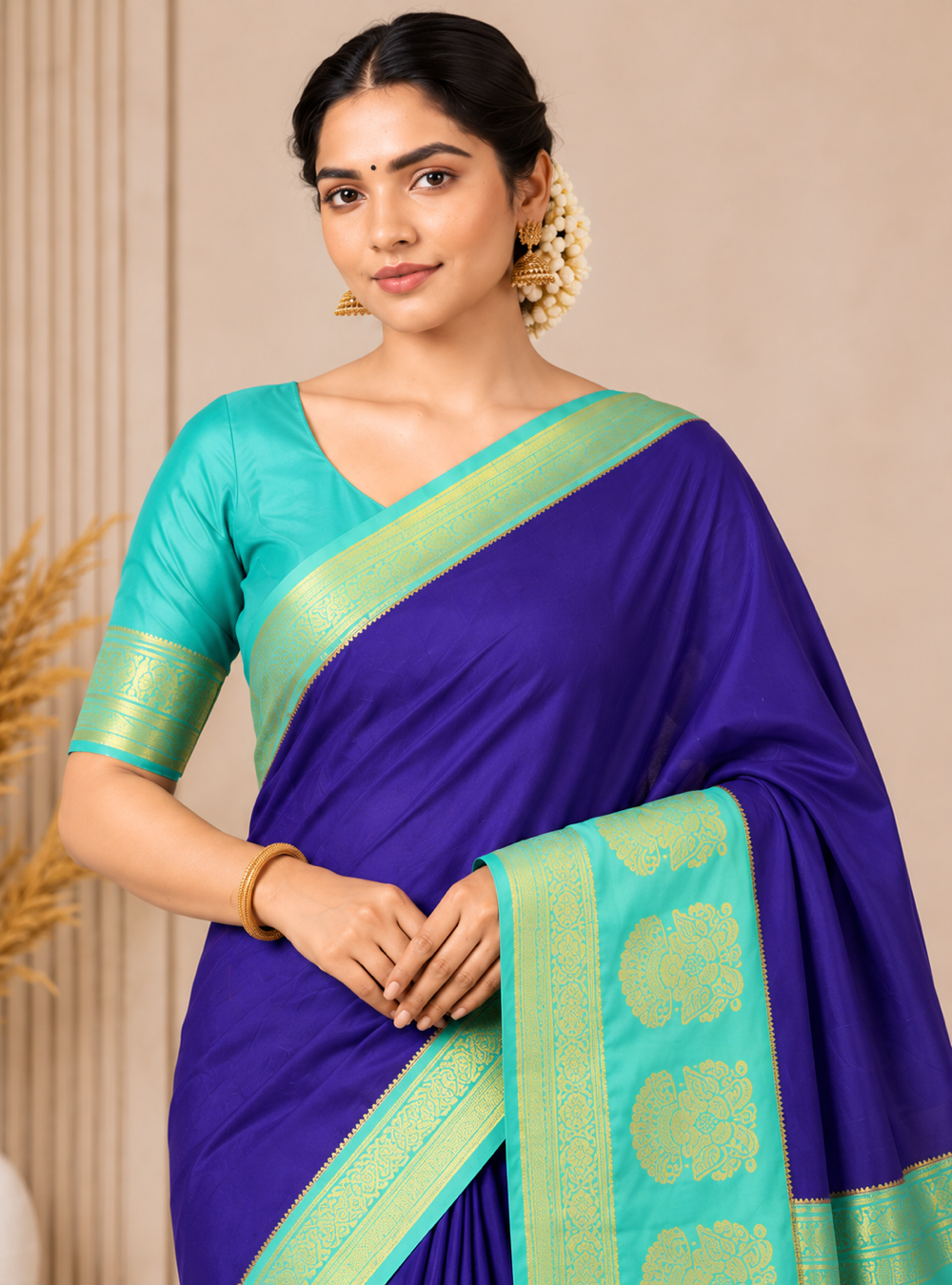 Mysore Semi-Crepe Silk Saree _ Royal Purple with Gandaberunda Zari Weaving