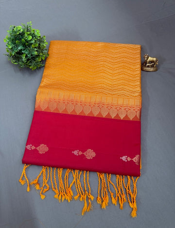 Red & Golden Yellow Pure Silk Saree