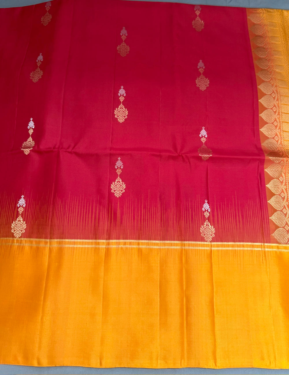 Red & Golden Yellow Pure Silk Saree