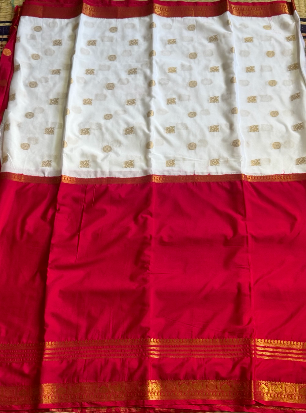 Mysore Crepe Silk Saree _ Elegant White & Deep Rani Pink  Zari Border