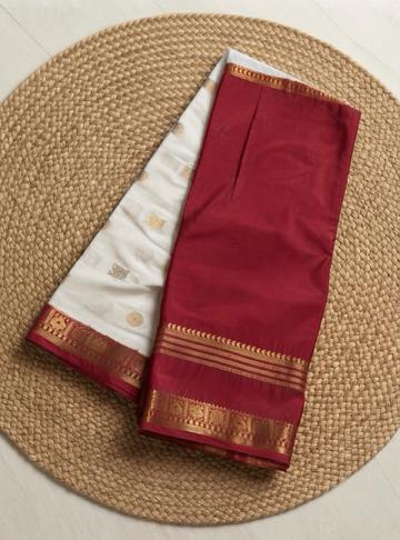 Mysore Crepe Silk Saree _ Elegant White & Deep Rani Pink  Zari Border