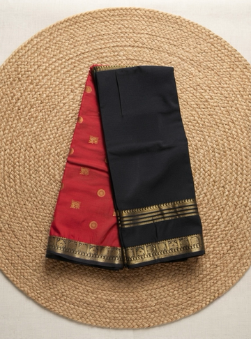 Mysore Crepe Silk Saree _ Chili Red & Black with Zari Border