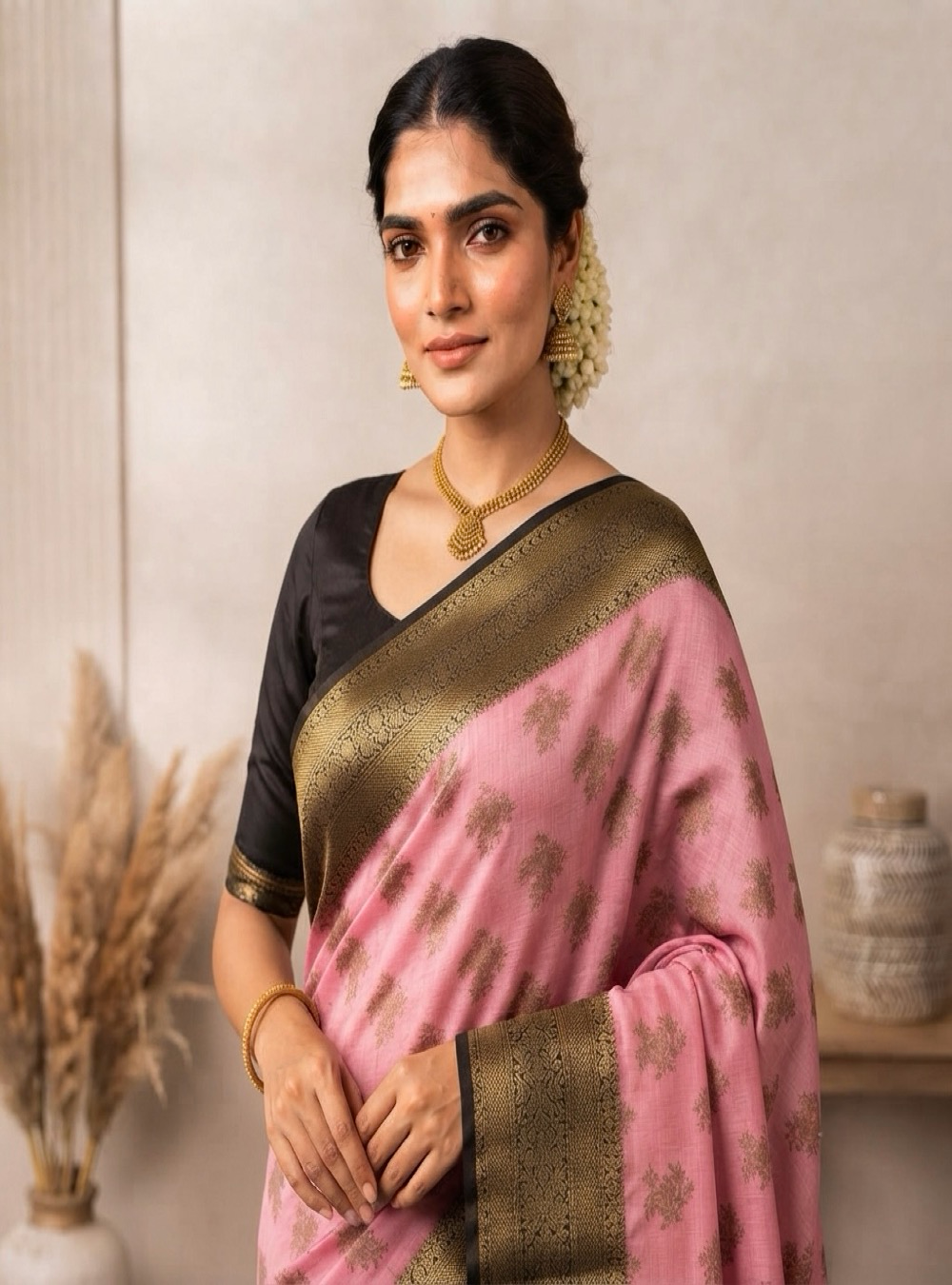 Georgette Banarasi Silk Saree _ Elegant Pink  With All-Over Zari Weaving & Rich Pallu
