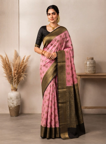 Georgette Banarasi Silk Saree _ Elegant Pink  With All-Over Zari Weaving & Rich Pallu