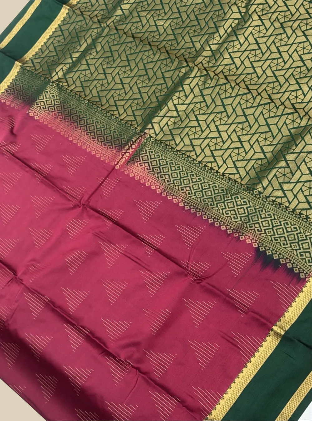 Semi Kanjivaram Silk Saree _ Bottle Green With Magenta Colour