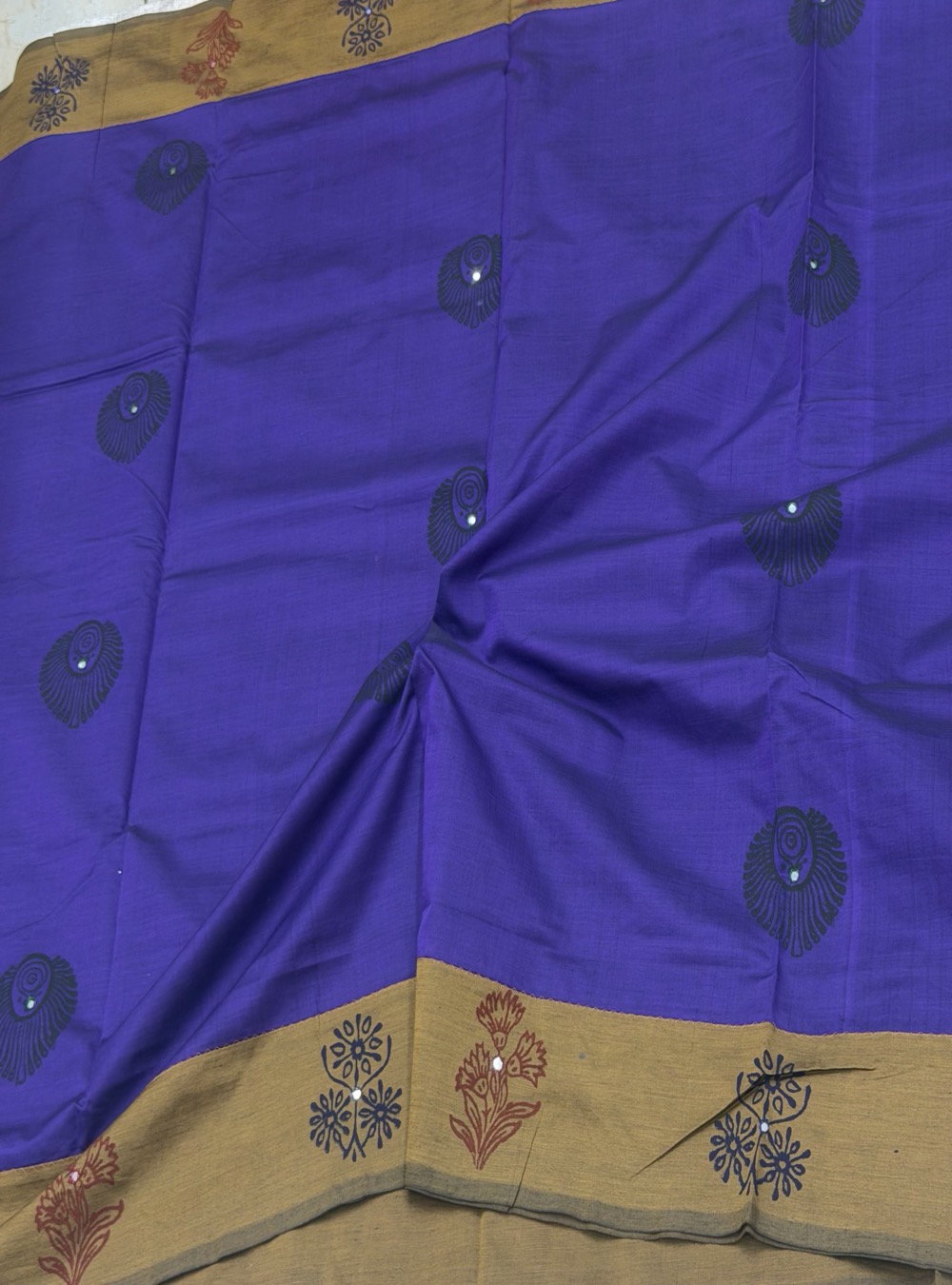 South Cotton Saree _ Royal Purple Colour with  Hand Block Print