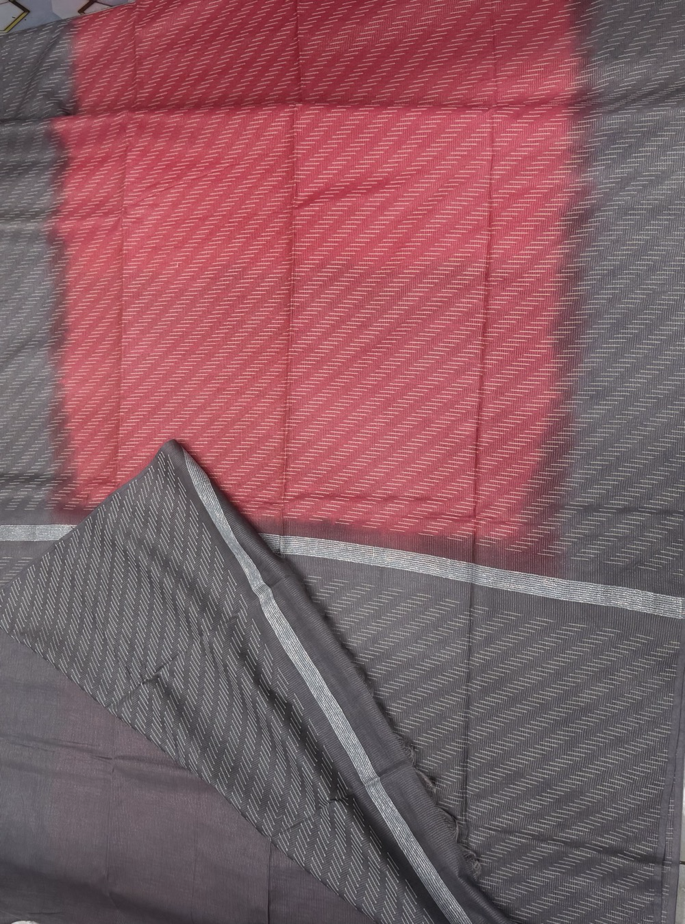 Bhagalpuri Silk Saree _ Charcoal Grey With  Red & Self Woven
