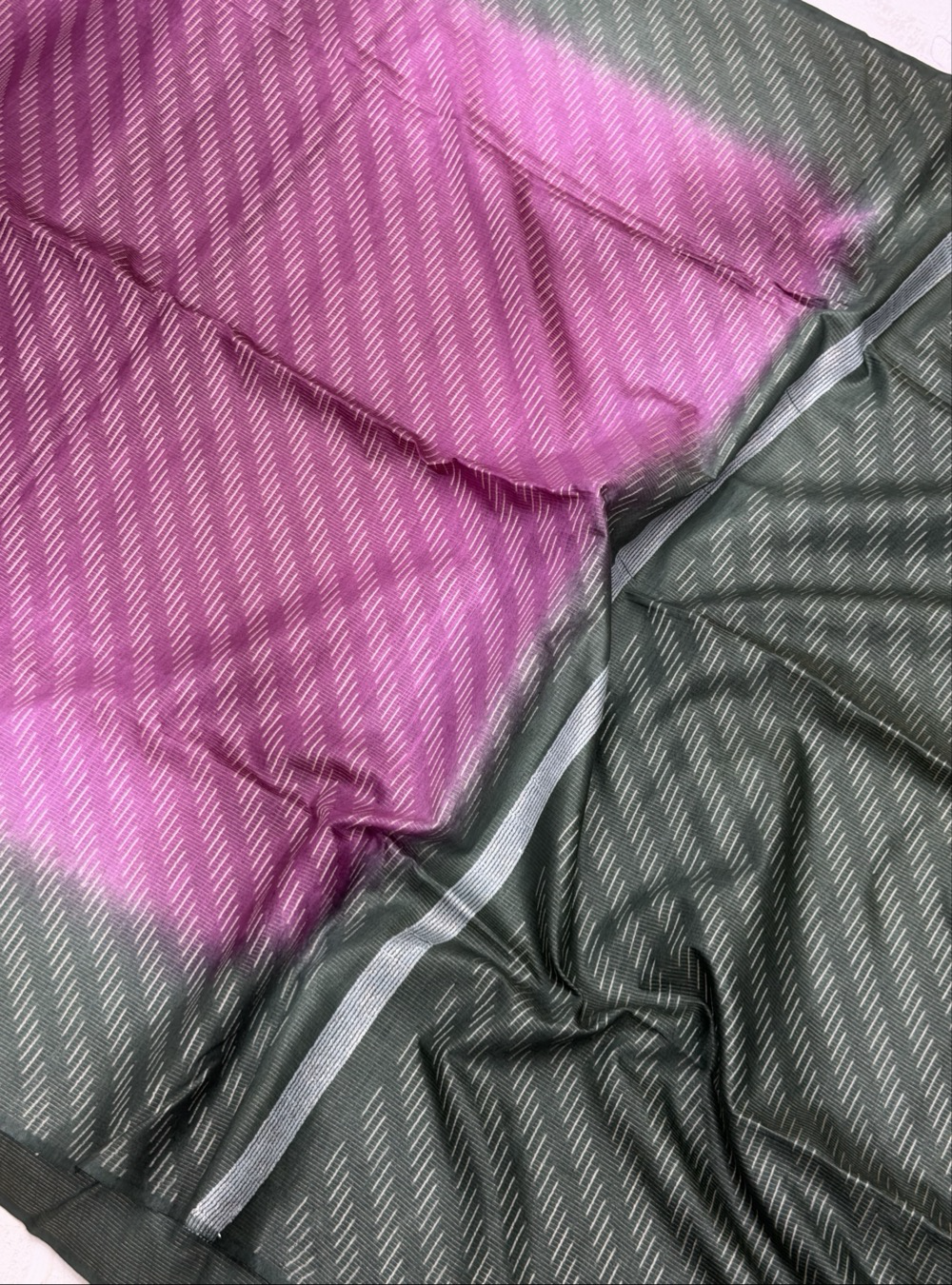 Bhagalpuri Silk Saree _ Bottle Green with Magenta & Self woven pattern