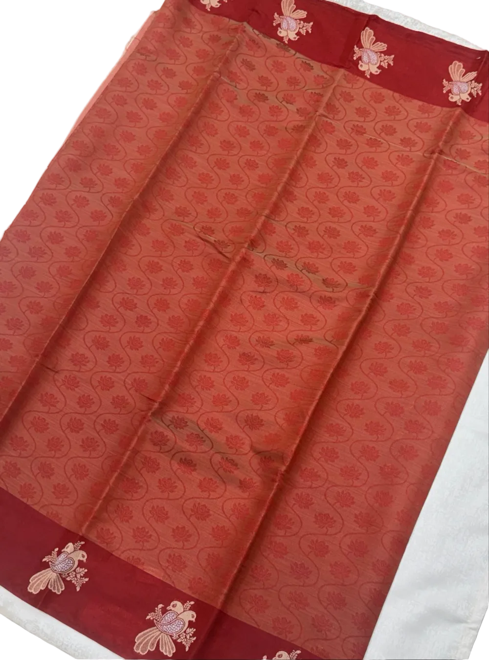 Semi  Tussar Saree _ Rust Peach Colour with Self Weave Pattern