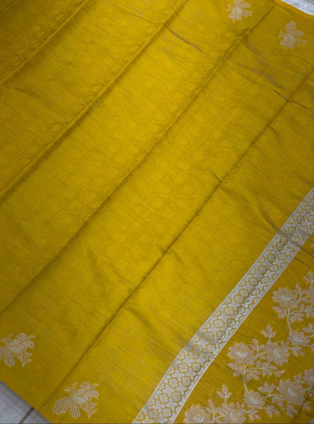 Semi Tussar Silk Saree _ Mustard Yellow Colour with Self Weave Pattern