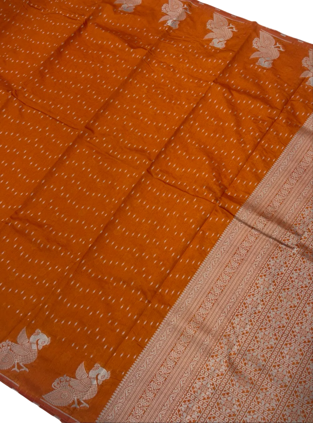 Semi Tussar Silk Saree _ Rust Orange with Self Weave Pattern