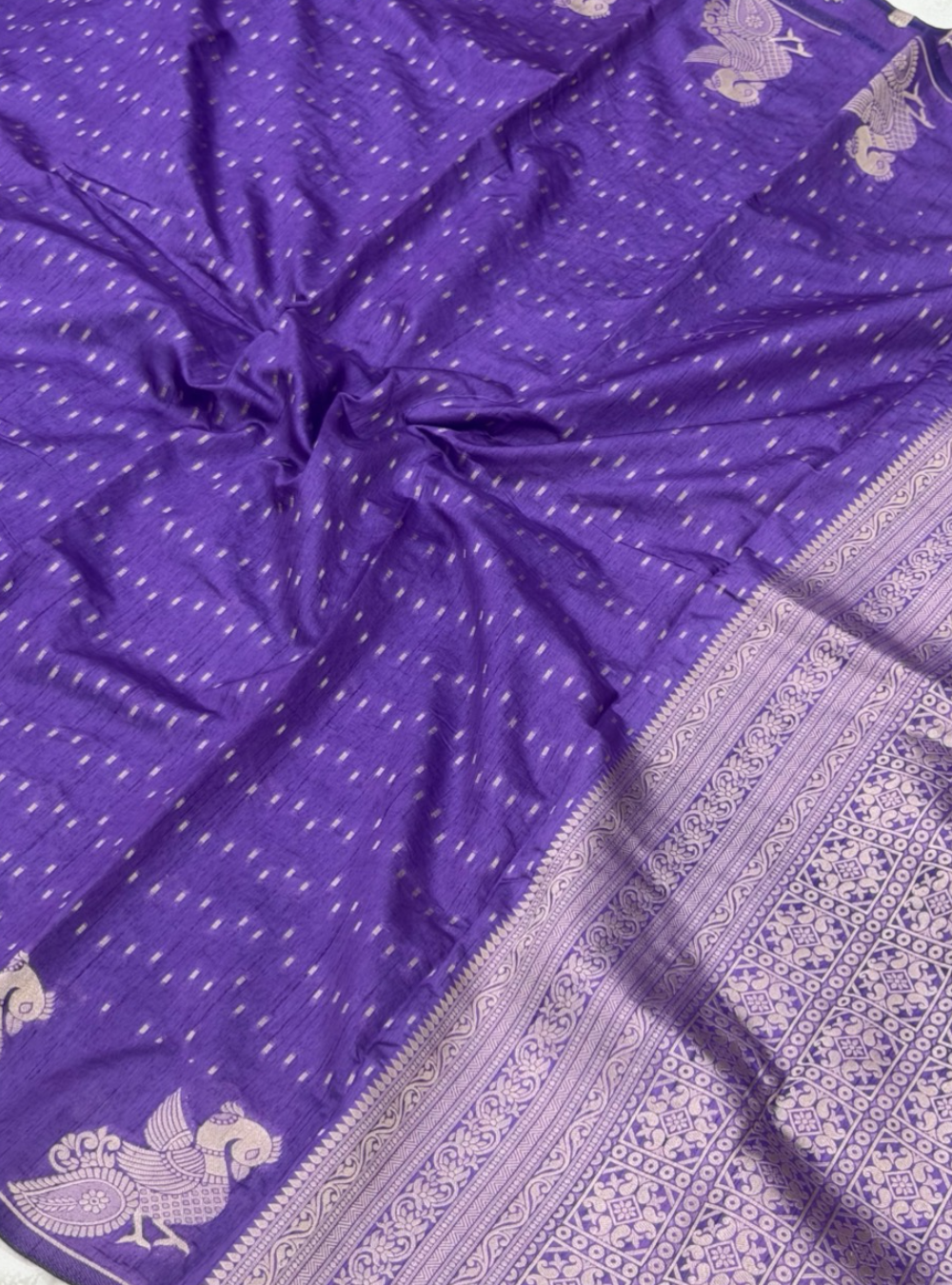 Semi Tussar Silk Saree _ Royal Purple Colour with Self Weave Pattern