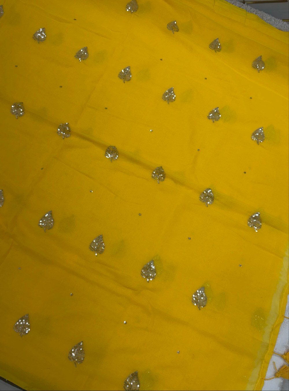 120 Count Mul Cotton Saree _ Mustard Yellow with Embellished Buttas