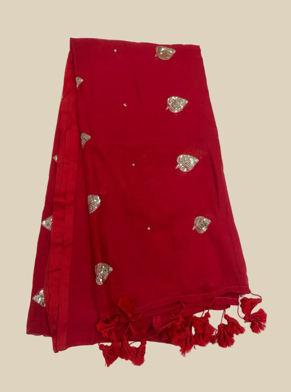 120 Count Mul Cotton Saree _ Rich Crimson Red / Deep Red  Elegant Sequin Work