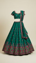 Emerald silk lehenga with zari detailing