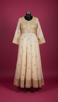 Cream gold embroidered chudidhar with scalloped hem