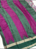 KANISHKA SILKS viscose chiffon saree in deep magenta and green checks with a traditional gold temple border