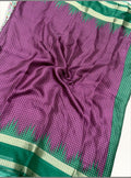 KANISHKA SILKS deep magenta and green checked viscose chiffon saree with a traditional gold temple border